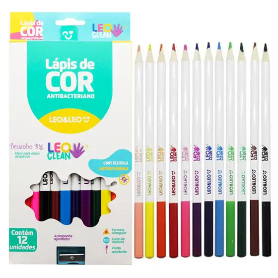 Big 12 Colors Triangular Wood Colored Pencil with Leo Clean Leo and Leo Sharpener - Ref. 72117