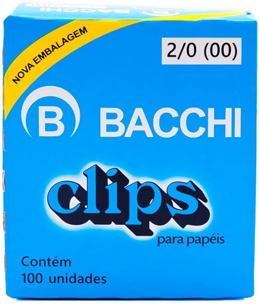 Clips Niquelado N2/0(00) com 100 Unidades Bacchi - Ref. 2/0(00)