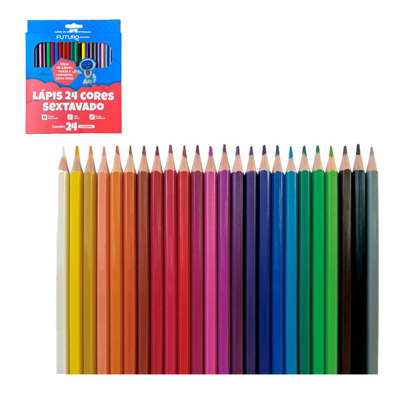 Lápis de Cor 24 Cores Resina Sextavado Futuro - Ref. FE092208