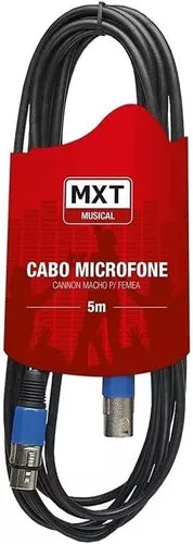 Cabo Microfone Cannon Macho x Fêmea 5M 6.0mm Preto MXT Musical