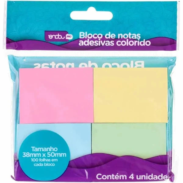 Bloco de Notas Adesivas Colorido 38x50mm 100 Folhas 4 Und Onda - Ref. 4211026